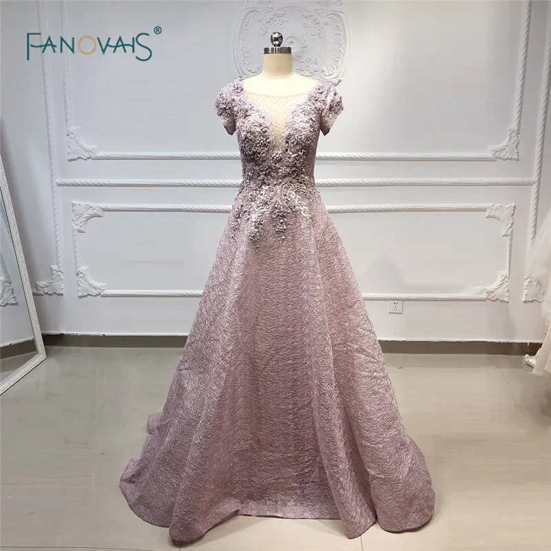 

Lilac Evening Dresses 2019 Scoop A-Line Luxury Beaded Crystal Evening Gown Long Formal Evening Dress Vestido de Fiesta NE51