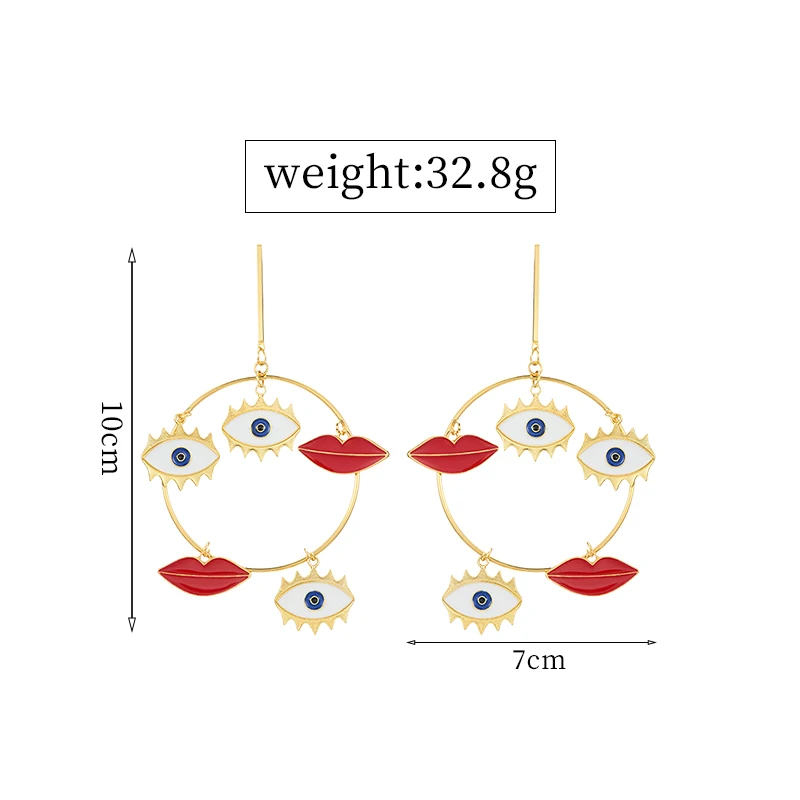 Новинка, удлиненные длинные висячие серьги с большими злобными глазами, подвеска "губы", золотые Висячие серьги для женщин, богемные золотые серьги