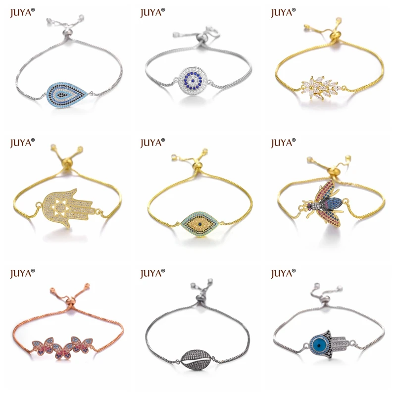 Juya pulseras mujer moda Роскошный AAA циркон горный хрусталь синий турецкий браслет evil Eye греческий глаз Шарм цепочка браслет на запястье