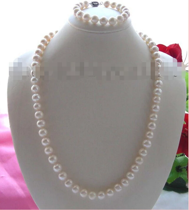 

25" Natural 11mm White Pearl Necklace Bracelet Set! (A0516) -Bride jewelry free shipping