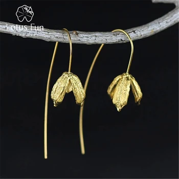 

Lotus Fun Real 925 Sterling Silver Natural Original Handmade Fine Jewelry Vintage Flower Plant Dangle Earrings for Women Brincos