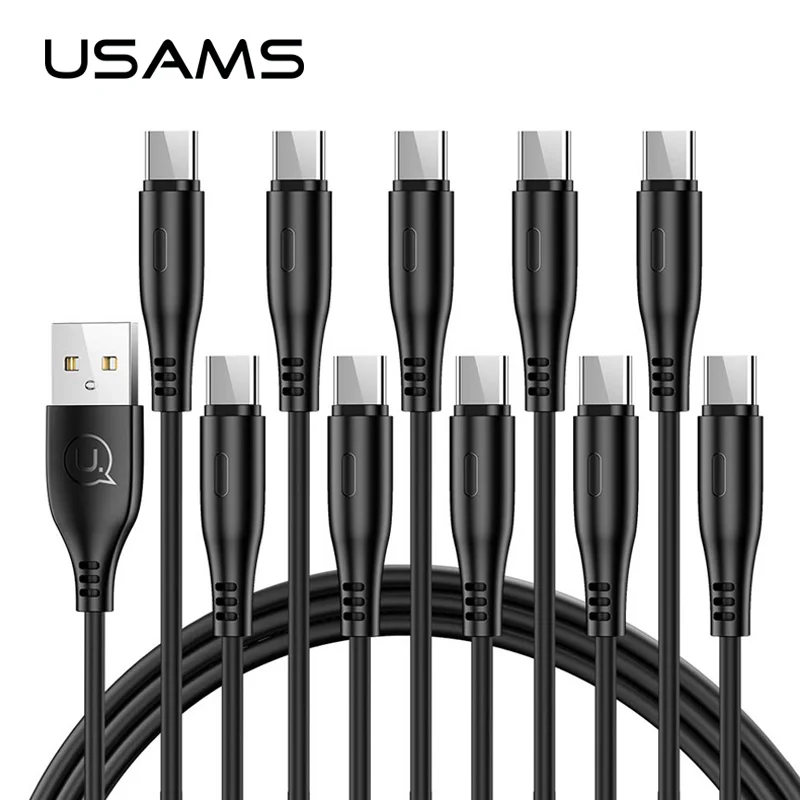 USAMS نوع C كابل ، 10 قطعة السائبة 1 m/2 m الهاتف المحمول كابل لسامسونج S9 Xiaomi 2A سريع بيانات الشحن كابل يو اس بي USB C كابل