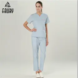 Медсестра Доктор Женщины Униформа медицинский костюм скраб наборы лабораторный халат одежда скрабы зубная клиника больница короткий