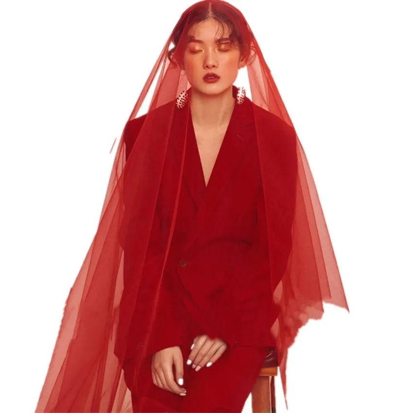 

2019 Red Vintage Cathedral Bridal Wedding Veils Long 3 Metres Tulle With Comb Veil voile de Mariage Rouge velo de novia Longue