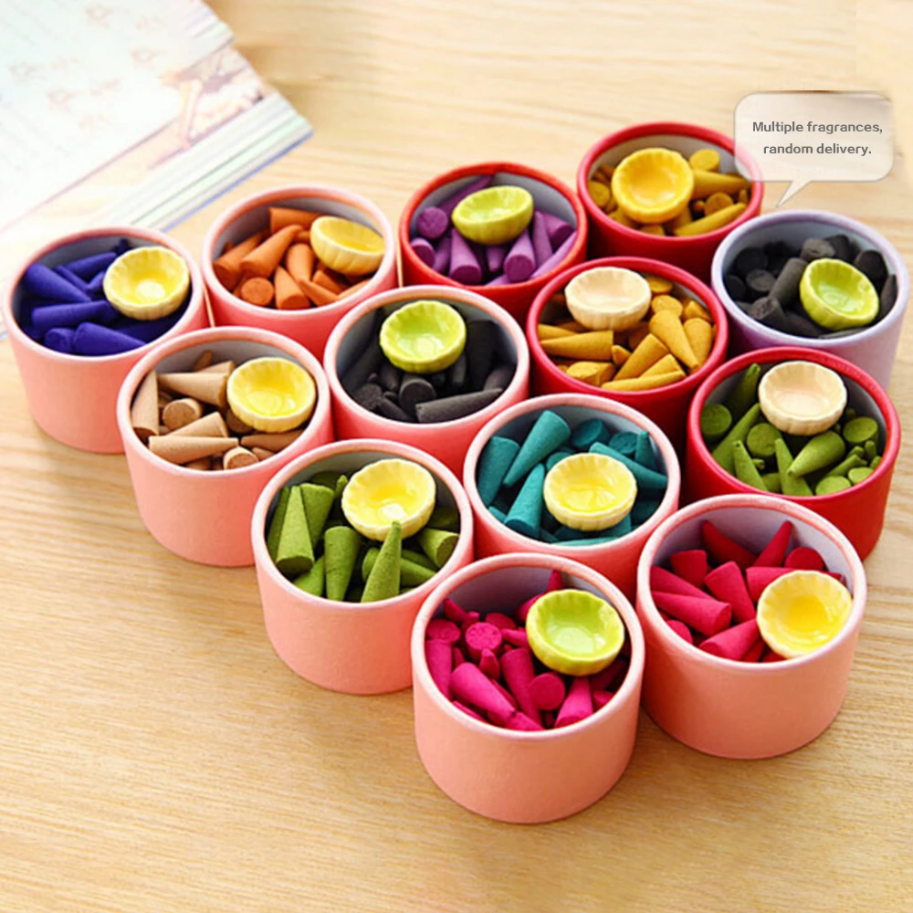 

Mixed Colored Household Incense Cones Natural Aroma Conical Aromatherapy Sweet Tower Incense Mixing Varieties of Flavors