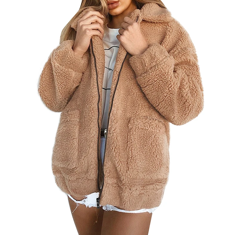 Women Winter Jacket Coat Faux Fur Bear Teddy Coat Thick Warm Fake