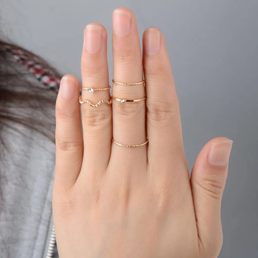 5Pcs/set Punk Rock Gold Stack Plain Band Midi Mid Finger Knuckle Rings