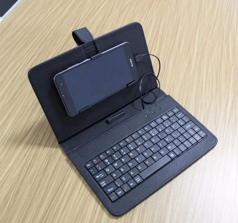 Black Mini Wired Keyboard General Wired Keyboard Flip Holster Case for Andriod OTG Mobile Phone 4.2''-6.8'' Tablet Laptop PC