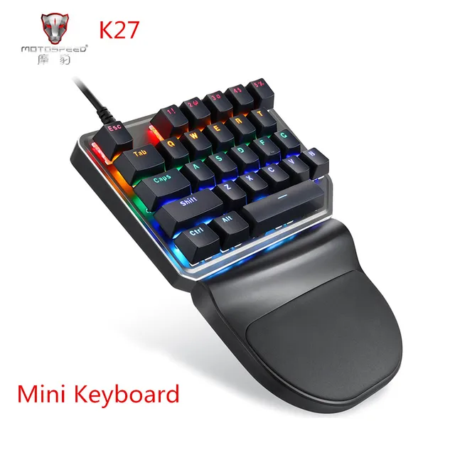 Cheap Motospeed K27 USB Wired Singlehanded Mechanical Keyboard With Blue Switch Backlight 9 Colors LED Light Mini PC Gaming Keyboard