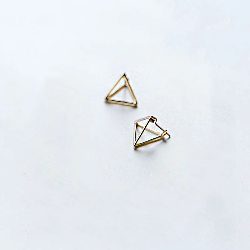 INZATT, настоящее 925 пробы, серебряные геометрические трехмерные полые серьги в форме треугольника, серьги для женщин, модные ювелирные изделия, три цвета