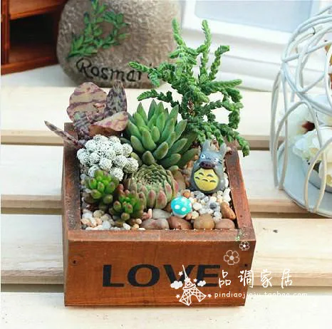 zakka mini LOVE Wood storage box retro wooden box succulents zakka mini LOVE Wood storage box retro wooden box succulents potted plants no plant 10