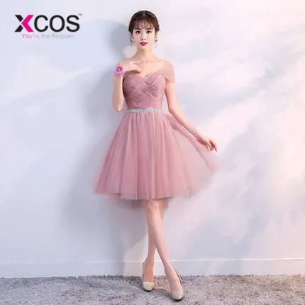 XCOS 6 стилей пыльные розовые короткие платья для невесты Кружева Дешевые Формальные Выпускные Платья Vestidos De Noiva Robe De Mariage - Цвет: B