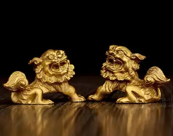 

2" China Copper Feng Shui Little lion crafts home decor ornament