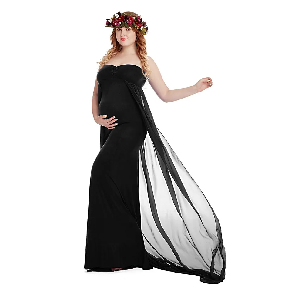 

VOGUEON Women Off Shoulder Chiffon Maternity Dresses for Photo Shoot Summer Pregnant Dress with Train Fashion Evening Gown