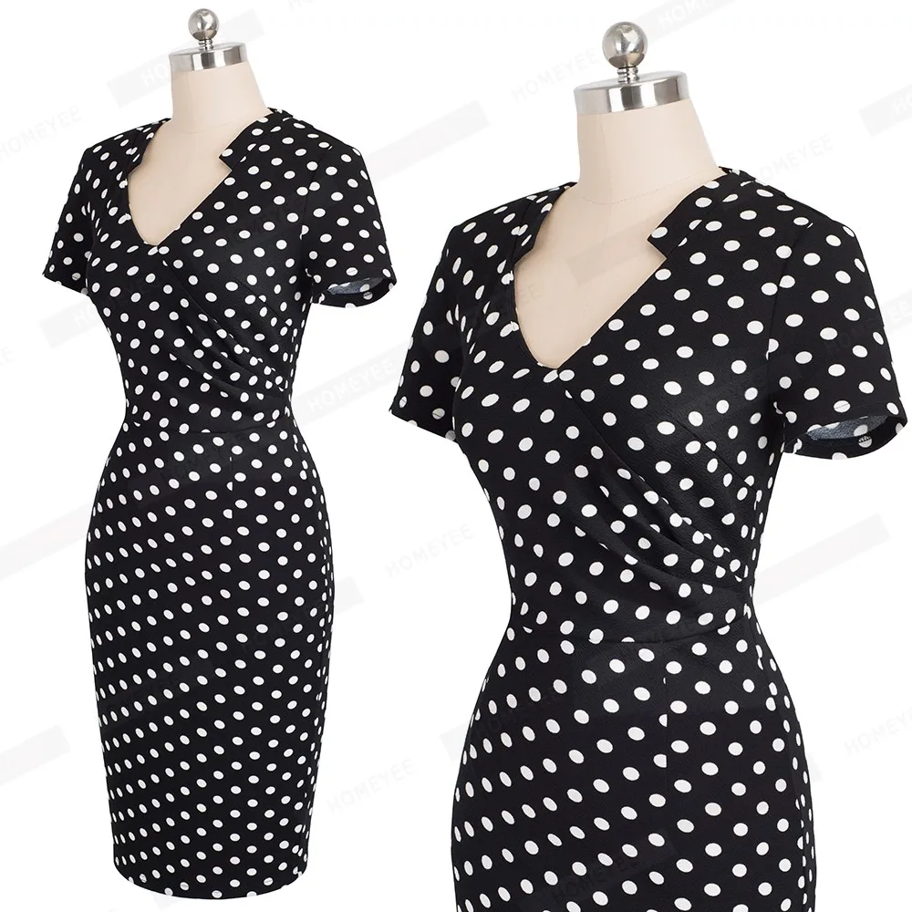 Summer Women Dots Floral Work Office Business V Neck Dress Casual Short Sleeve Print Bodycon Pencil Dress EB450 Summer Women Dots Floral Work Office Business V Neck Dress Casual Short Sleeve Print Bodycon Pencil Dress EB450