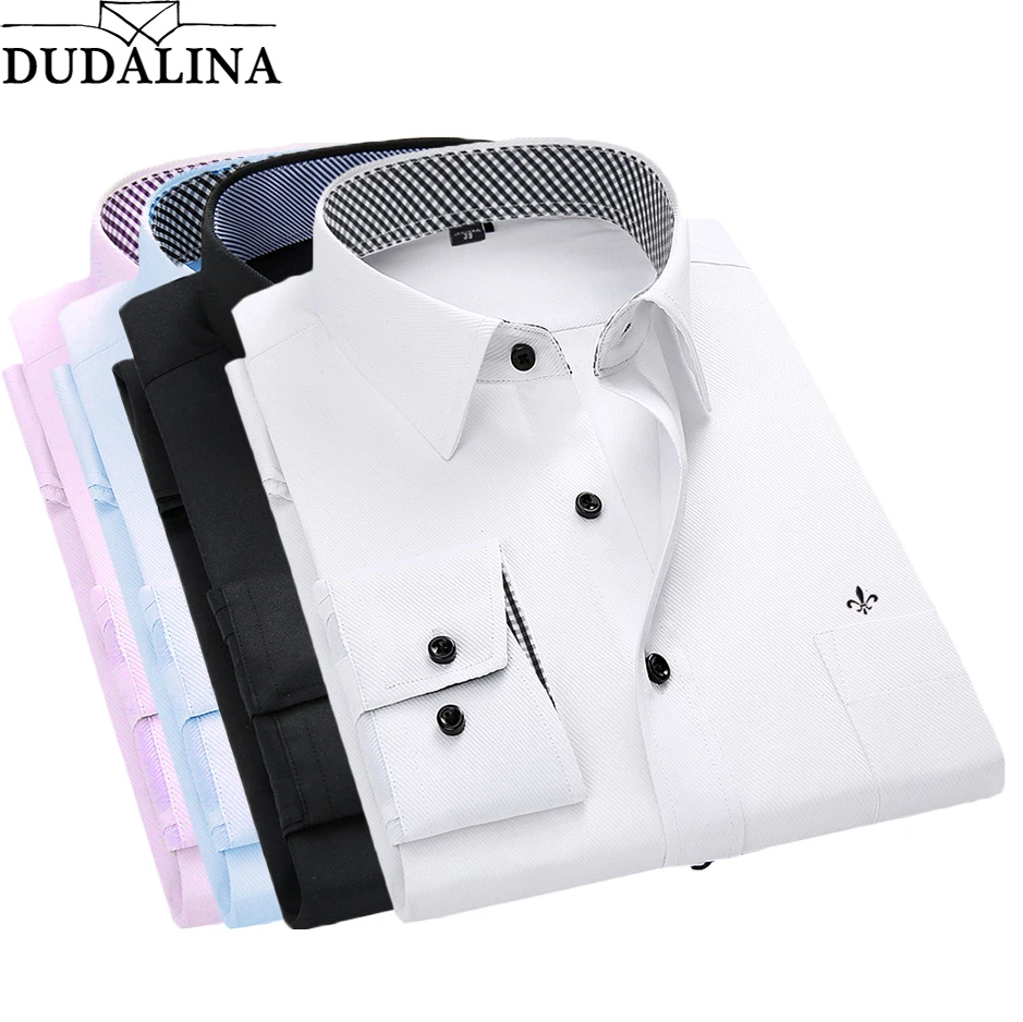 

Dudalina Shirt Male Solid Shirt Brand Clothing Pocket Mens Long Sleeve Shirt 2019 Summer Slim Fit Shirt Casual Men Clothes