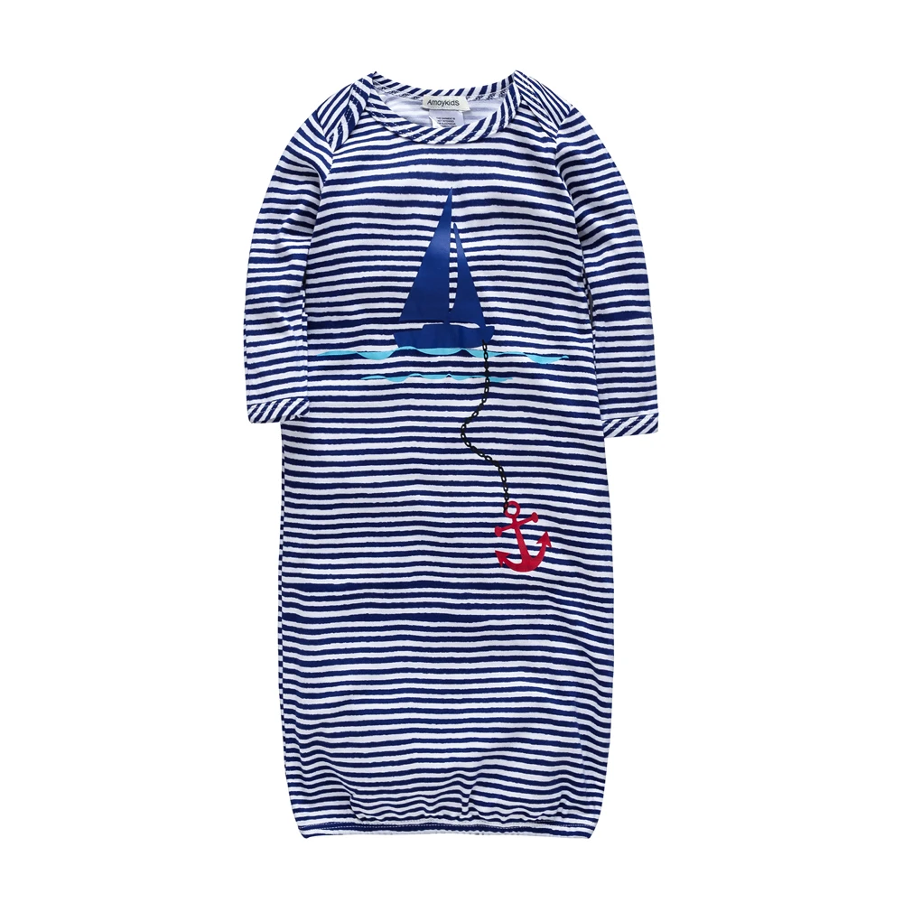 Синяя полоска, песочник для сна для маленьких мальчиков, Бамбуковая ткань, осенняя одежда для сна с длинными рукавами, Полосатый Комбинезон для мальчика с морской тематикой, Ropa Navidad - Цвет: PY1136