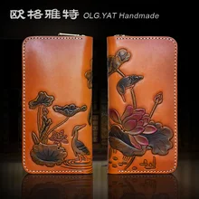OLG. YAT женские кошельки ручной работы длинная сумка на молнии сумка в форме лотоса растительного дубления кожаный кошелек женский кошелек ретро чистые сумки