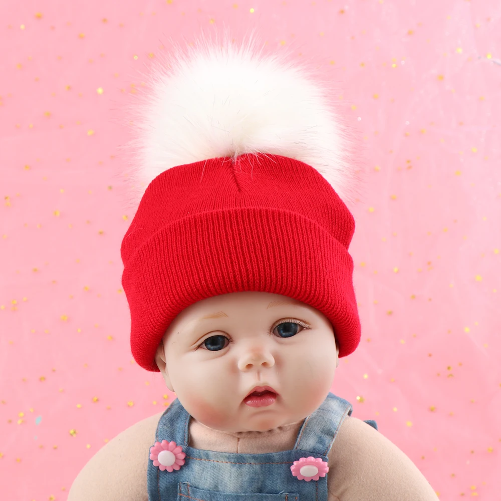 

Natural Faux Fur Ball Hat For Kids Baby Boys Girls Winter Warm Ball Knit Faux Raccoon Fur Pom Bobble Beanie Hat Fashion Ski Cap