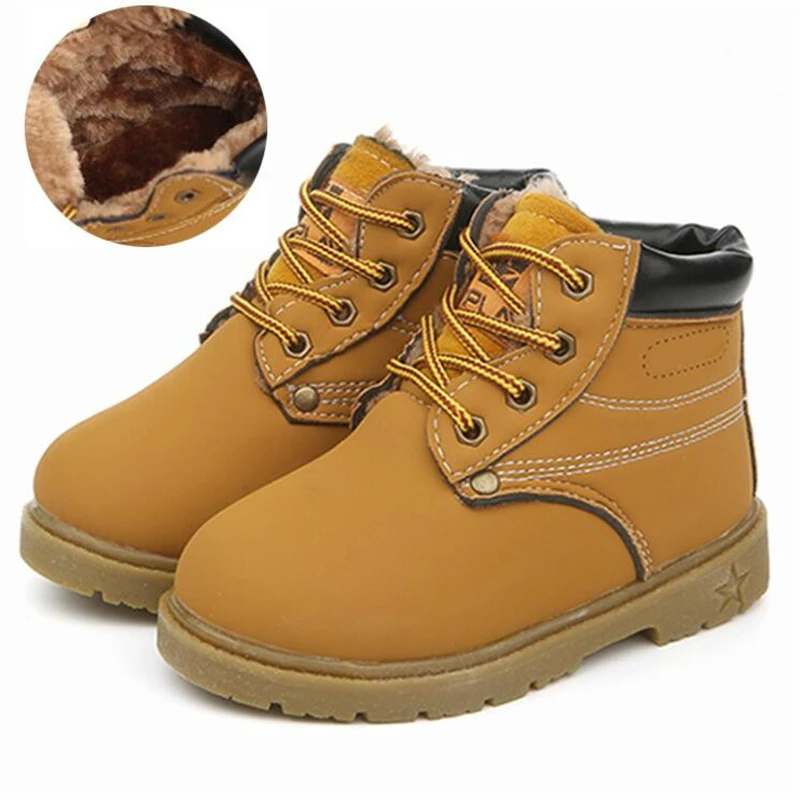 

MHYONS Shoes 2018 Winter Girls Boots Boys Plush Children Snow Motorcycle Boots Lace-Up Rome Martin Boots Winter Kids Shoes