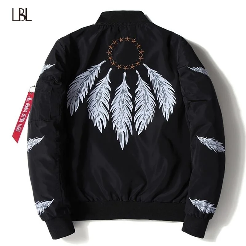 

Spring Jacket Men Feather Printing Autumn New Fashion Men's Pattern Print Baseball Jackets Male Stand Collar Bomber Jackets 2019