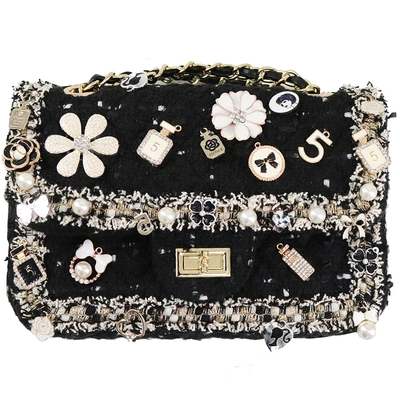 

Small Flap Shoulder Bags Women Messenger Gold Chain Cross Hand Bag Vintage Clutch Winter Satchel Woolen Crossbody channel bags