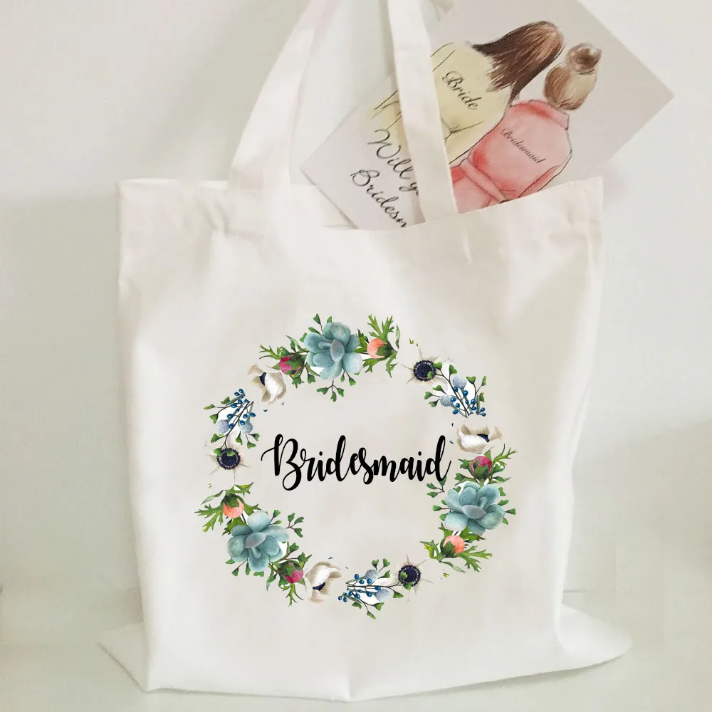 5pcs lot custom logo Wedding favor bachelorette party gifts Canvas bag bride personalized bridesmaid gift