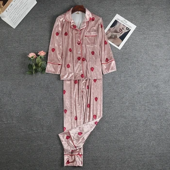 

NEW Womens velvet Shirt Pants Pajamas Suit Night Robe Sleepwear Sets Casual Spring Sleep Nightwear Kimono Bath Gown M L XL
