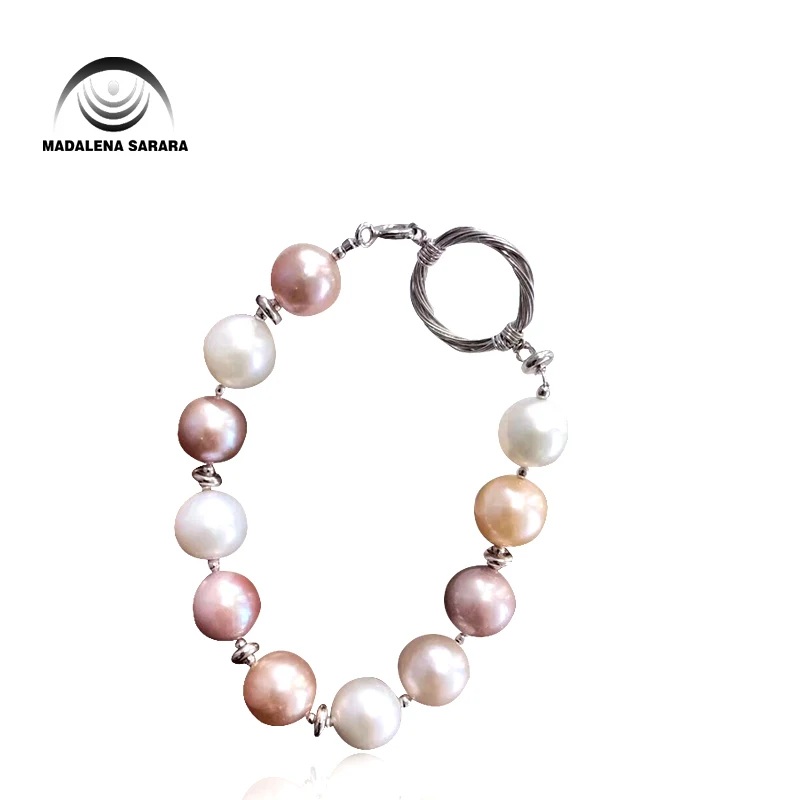 

MADALENA SARARA 9-9.5mm AAA Freshwater Pearl Bracelet Handmade Round Shape Natural White Purple Simple Style