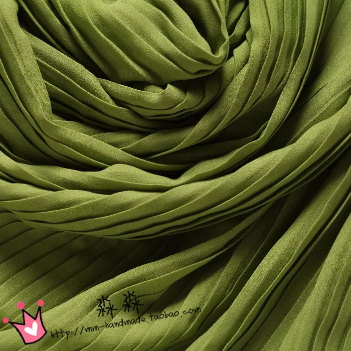 Плиссированная ткань шелколето крутая жемчужная пряжа ткань маття зеленый Органическая плиссированная мятая Снежная прядильная полудлина ткани