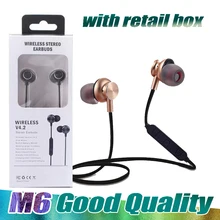 50PCS Lot Good Quality M6 In ear Stereo Sports wireless Bluetooth 4 1 earphones For xiaomi