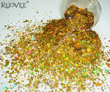 

Holographic Laser Gold Color Nail Glitter Mix Hexagon Paillette Spangle Powder Shape for DIY Nail Art Makeup Glitter Craft