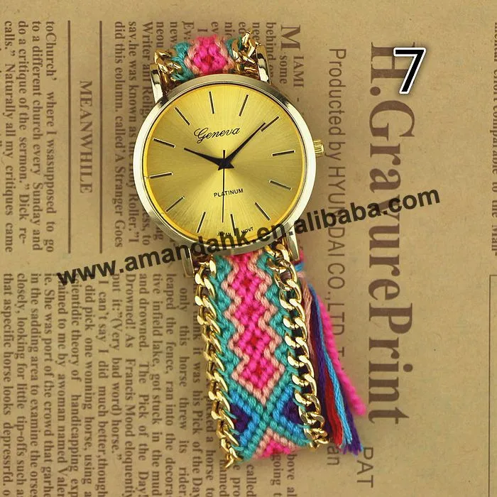 100 шт/лот модный браслет из веревки ручной работы женские часы ручные часы из ткани Дамские Кварцевые плетеные платье Женева наручные часы