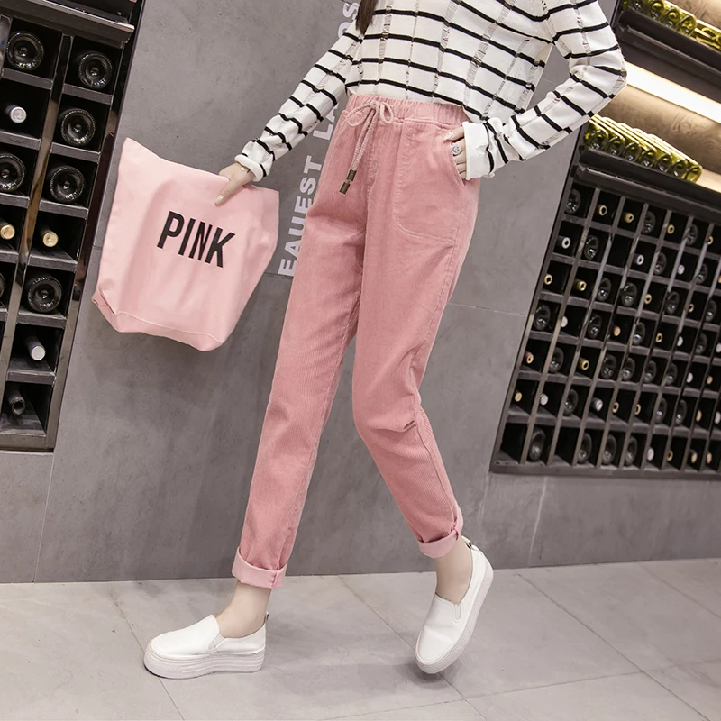 

JKKUCOCO S-5XL Women Pants Drawstring Ankle-Length trousers Pocket High Waist Harem Pants Warm Well Autumn Winter Pants 5 Colors