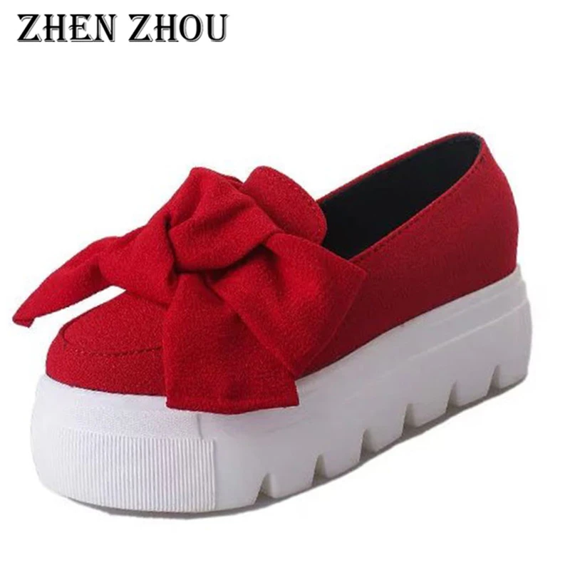 

Women Creeper 2018 Fashion Autumn Bowtie Flat Platform Shoes For Woman Shallow Slip On Ladies Moccasins Flock Female Footwear
