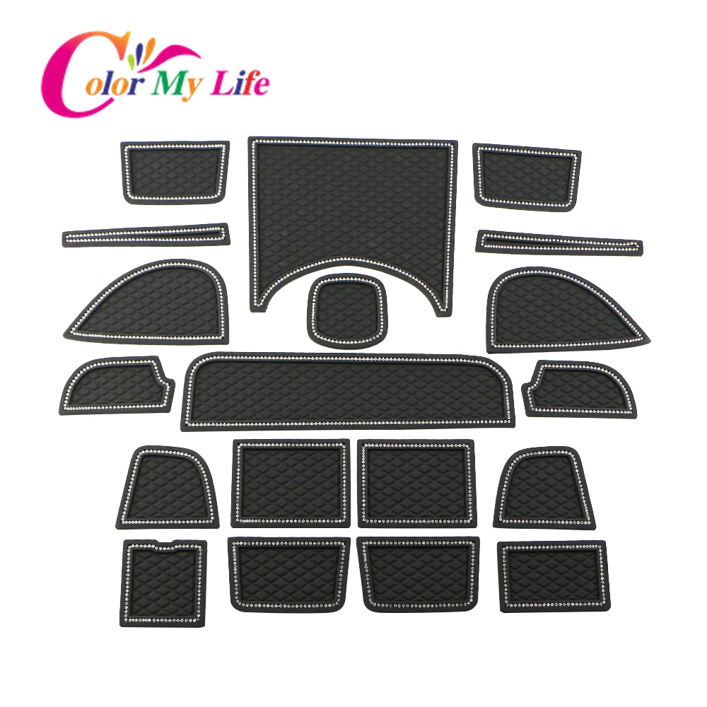 19 Pcs Car Non-slip with Diamond Door Gate Slot Mats Cup Holder Pads Fit for Honda HR-V 2015 - 2019 Groove Mat |