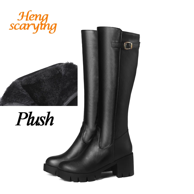 

2018 Plus Size 46 Women Knee High Winter Plush Boots Female Zip Platform Wedges 6cm High Heels Boots Lady Bottes Fluff Shoes