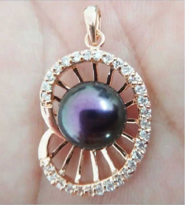 

CHARMING12-13MM BLACK TAHITIAN PEARL ROSE GOLD PENDANT + GIFT NECKLACE