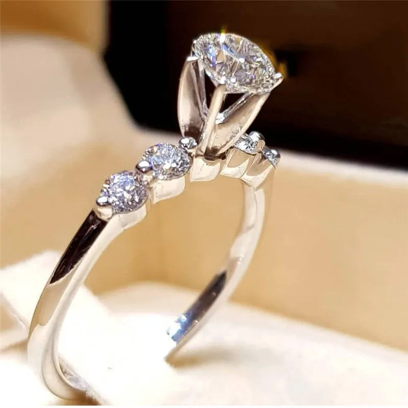 Модное Элегантное для свадьбы помолвки кольца набор 2 шт серебряные юбилейные аксессуары с блестящим циркониевым камнем - Цвет основного камня: 15299