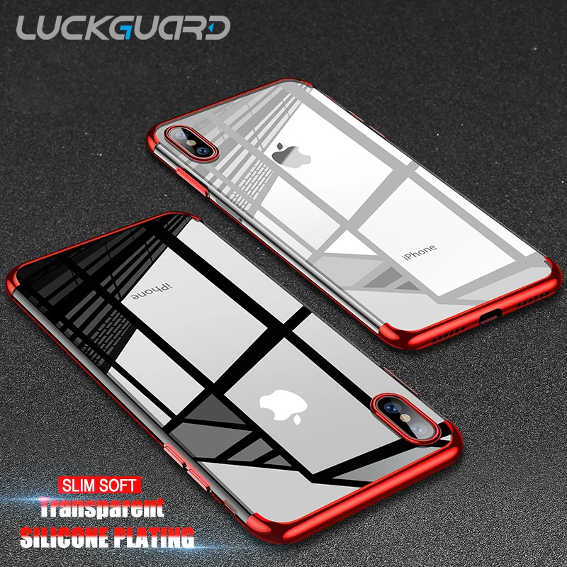 

LuckGuard Plating Silicon Phone Case For iPhone 6 6s 7 8 Plus Soft TPU Cover For iPhone XR XS Max X 10 Transparent Coque X S MAX