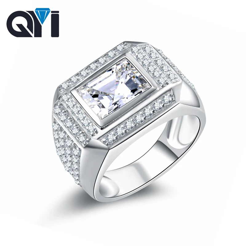 

QYI 925 Sterling Silver Luxury Men Jewelry Ring Rectangle cut 3 ct Zircon Male Emgagement Wedding Band Ring Gift