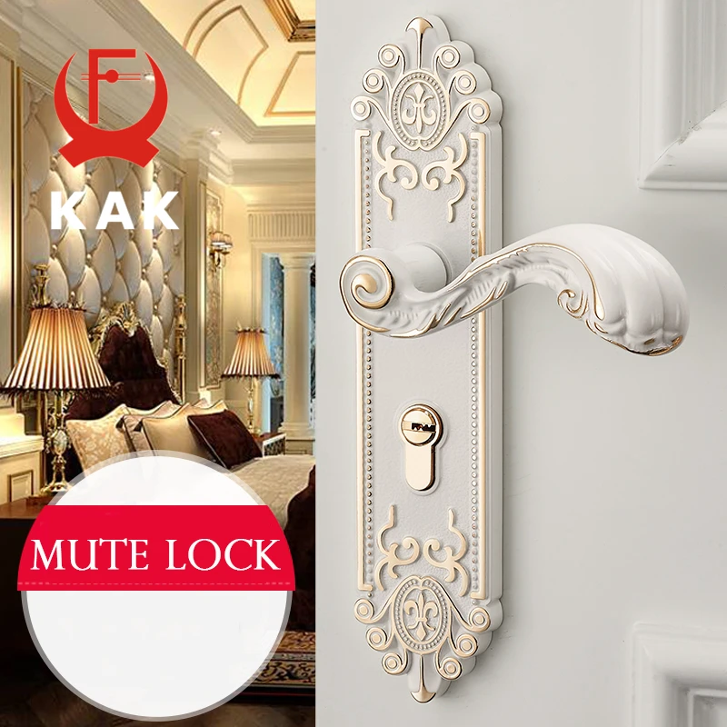 Fechadura da Porta Botões de Porta Bloqueio de Luxo Estilo Europeu Mudo Quarto Alça Moda Interior Anti-roubo Ferragens Móveis Kak - Image 5