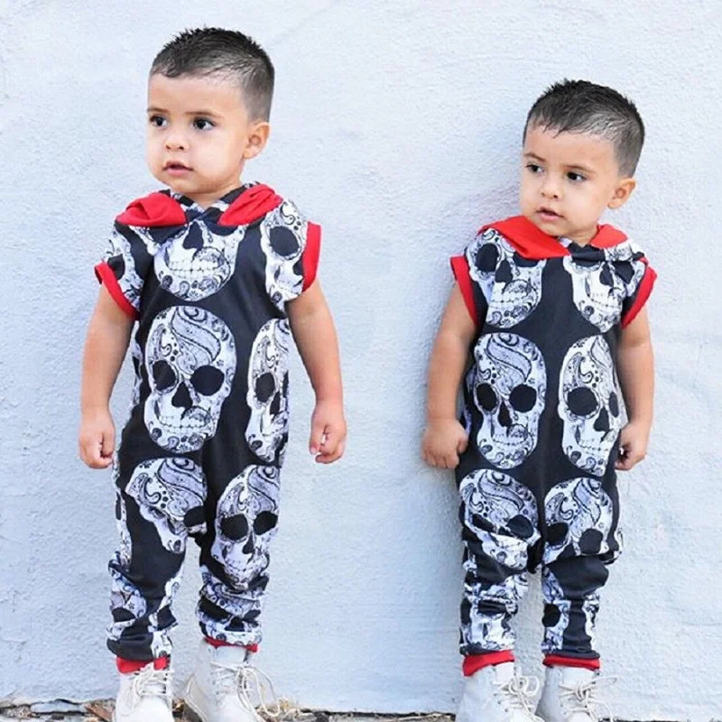 

Newborn Infant Baby Boys Cool Clothes One-pieces Skull head Hooded Romper Jumpsuit Harem Outfits
