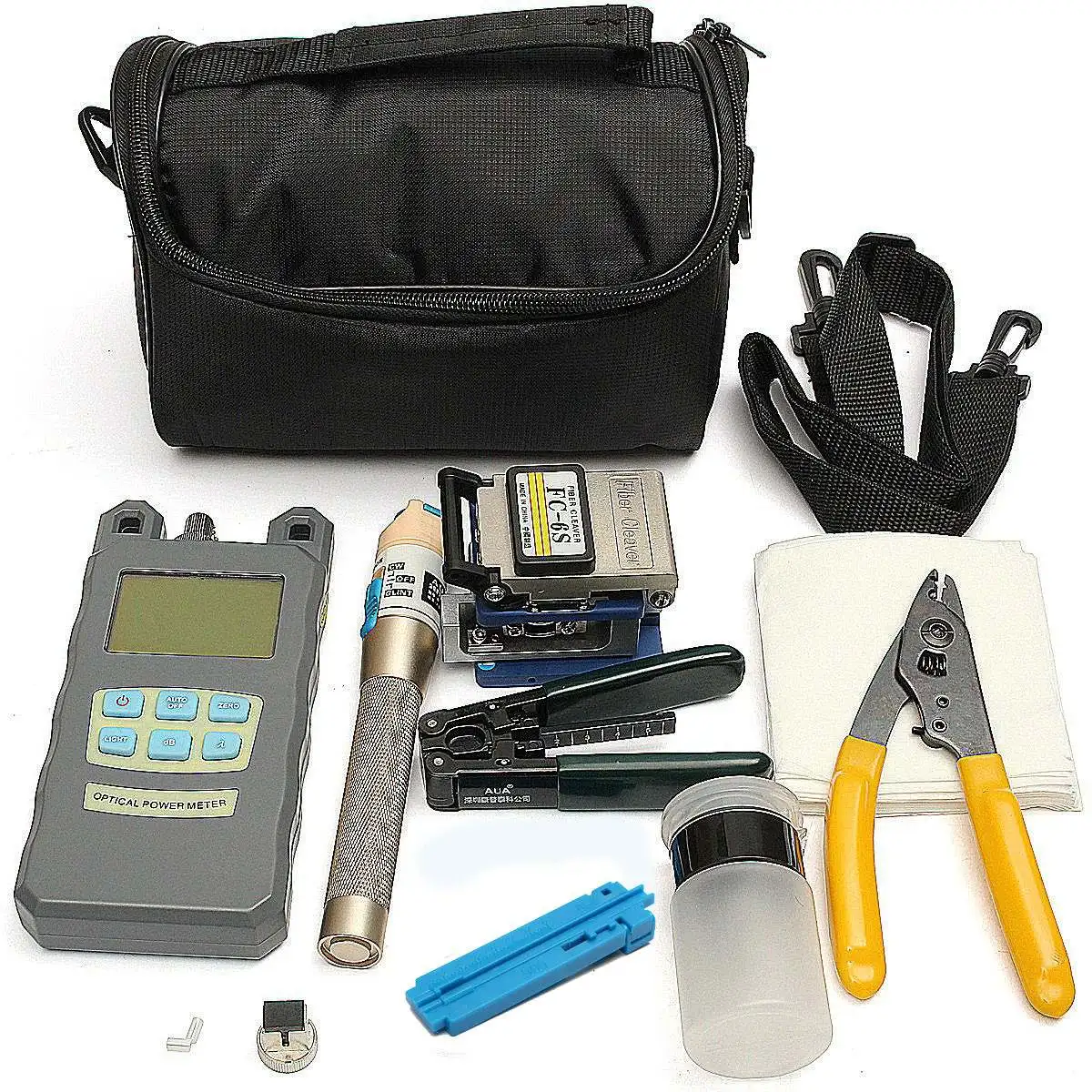 

New Fiber Optic FTTH Tool Kit with FC-6S Fiber Cleaver and High Precision Optical Power Meter Fiber Optic Stripper