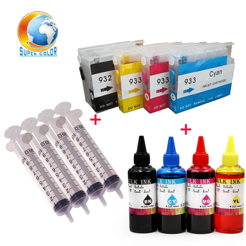 Empty 932 933 refill INK cartridge for HP Officejet Pro 6100e 6600e 6700 7110 with 4 Color Dye 