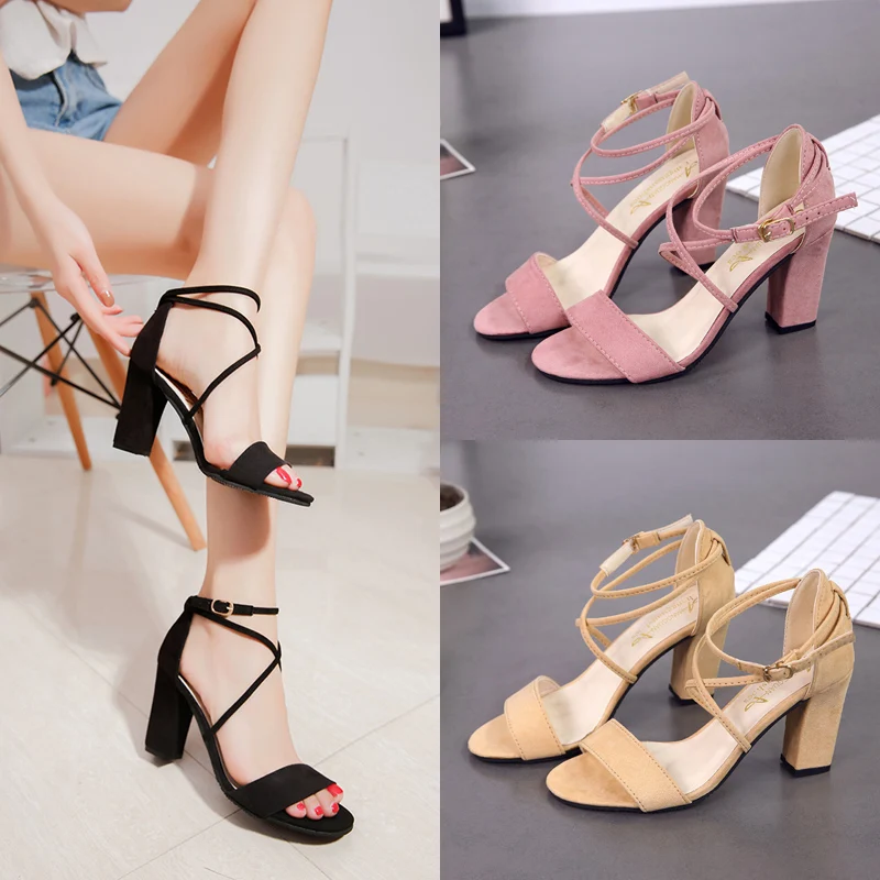 

2019 new summer word buckle strap with high heel Roman ladies sandals