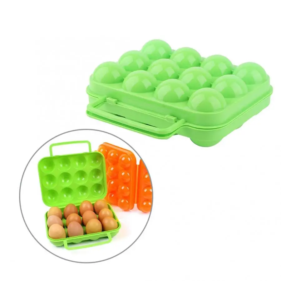 Двухсторонний пластиковый лоток для яиц, коробка для хранения, чехол-держатель, контейнер с ручкой для 12 яиц, коробка для хранения, кухонная коробка для хранения - Цвет: Зеленый