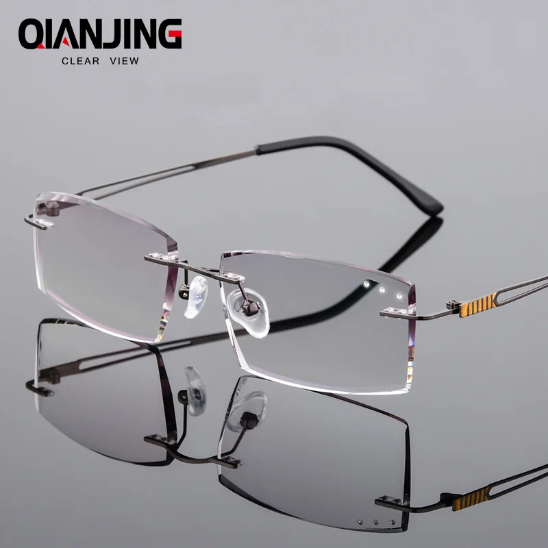 

QIANJING Men Rimless Gray Lens Reading Glasses Male Presbyopic Glasses for Reader Anti-fatigue +1.0 +1.5 +2.0 +2.5 +3.0 +3.5 +4