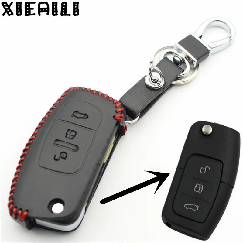 

XIEAILI Genuine Leather Car Styling 3Button Flip Key Case Cover For Ford Focus/Mondeo/Fiesta/Galaxy/S-max M150