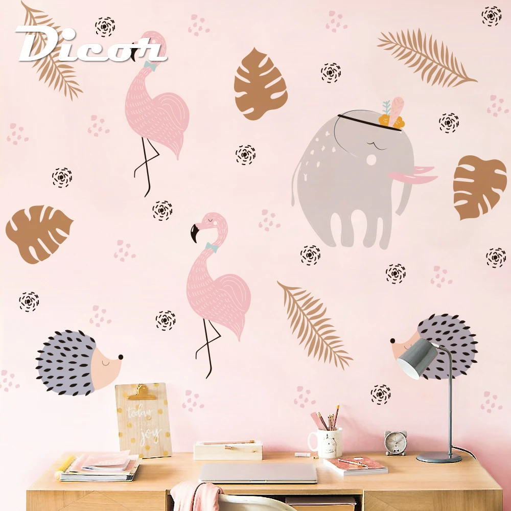 DICOR 2019 новый мультфильм DIY стикеры на обои Дерево лист Фламинго слон Ежик домашний